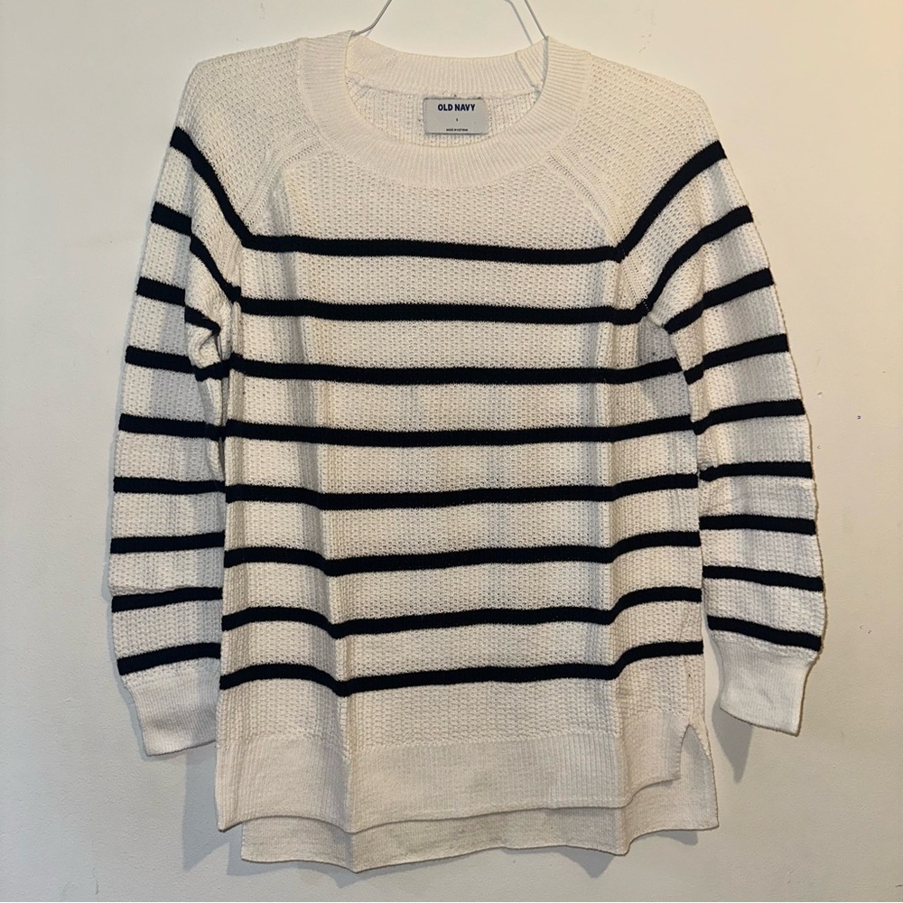 Old Navy Women's Crew Neck Sweater - Black and White Stripes